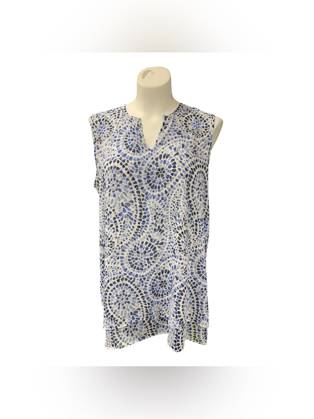 Cristina B Sleeveless Blue Mosaic Notch-Neck Blouse Size M